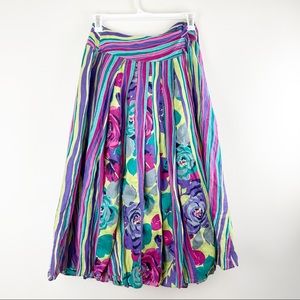 Soft Surroundings Linen Floral Stripe Wrap Skirt